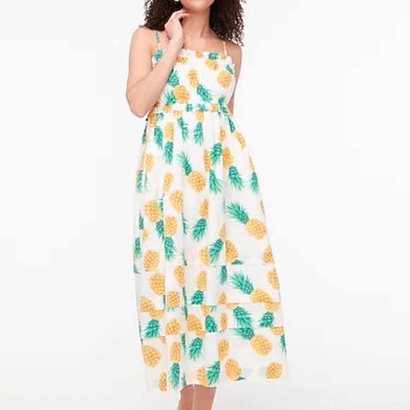 J. Crew Women’s Size 12 Midi Squareneck Ruffle Pineapple Sleeveless Dress Casual - Picture 1 of 15